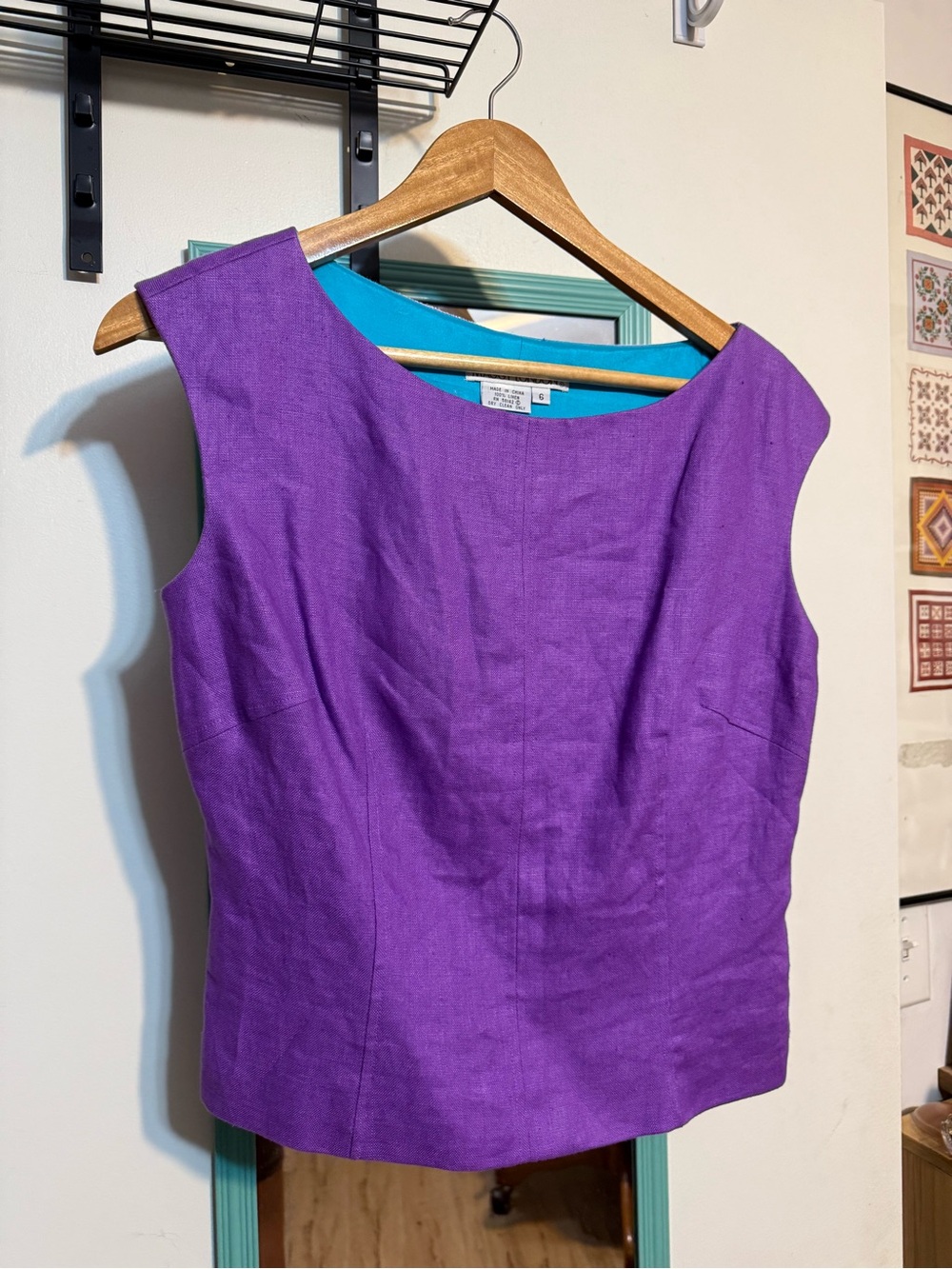 Vintage 💕 Maggy London Sleeveless Purple Linen-Blend Shell Top